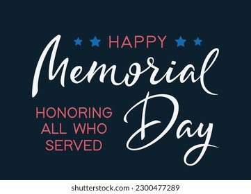 Memorial Day Text Banner. Remember and Honor. American national holiday. Hand drawn lettering typography design. United States Armed Forces. Horizontal Vector poster, dark background