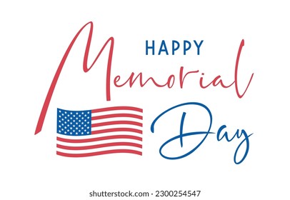 Memorial Day Text Banner with USA Flag. Remember and Honor. American national holiday. Hand drawn lettering typography design. United States Armed Forces. Vertical Vector poster.