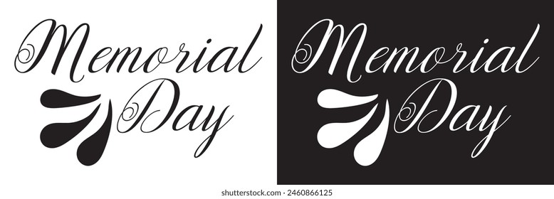 Memorial Day text. Hand drawn vector art. isolated on white and black background. pentagram logo. EPS 10