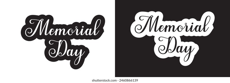 Memorial Day text. Hand drawn vector art. isolated on white and black background. pentagram logo. EPS 10