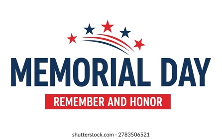 Memorial day text with red blue and white stars and stripes
