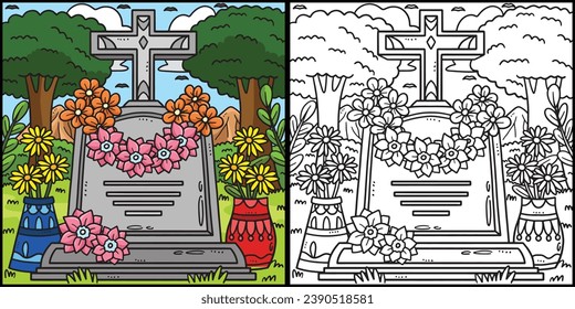 Memorial Day Tombstone with Flower Illustration