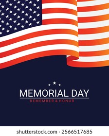 Memorial Day Tribute With American Flag Symbolizing Remembrance and Honor. Vector Illustration.	