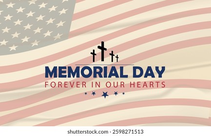 Memorial Day Tribute with American Flag and Crosses