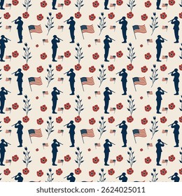 Memorial Day Tribute Pattern Featuring Soldiers, Poppies, and Flags