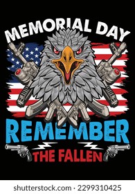 Memorial day t-shirt design with eagle vector