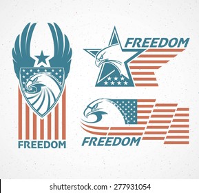 Memorial Day. Typographic card with the American flag and eagle. Vector illustration EPS 10.