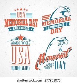 Memorial Day. Typographic card with the American flag and eagle. Vector illustration EPS 10.