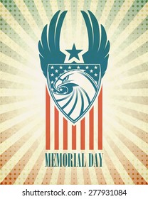 Memorial Day. Typographic card with the American flag and eagle. Vector illustration EPS 10.