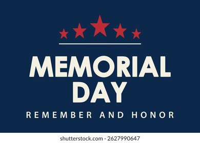 Memorial Day Typography Poster – Remember and Honor with Red Stars on Navy Blue Background