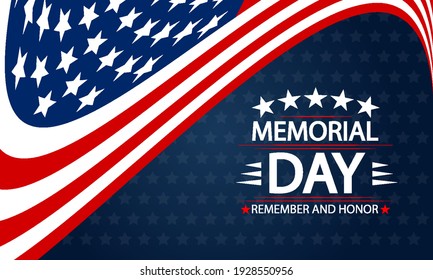 Memorial day typography with USA flag remember and honor, vector art illustration.