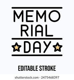 Memorial Day Typography Vector Icon. Isolated Lineal Color Editable Stroke Vector Icon.