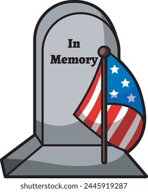 Memorial Day in the United States. American flags icon. The grave of military personnel.