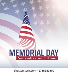 Memorial Day in United States with lettering remember and honor. Holiday of memory and honor of soldiers, military personnel who died while serving in the US Armed forces. Vector banner