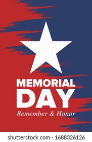 Memorial Day in United States. Remember and Honor. Federal holiday for remember and honor persons who have died while serving in the United States Armed Forces. Celebrated in May. Vector poster