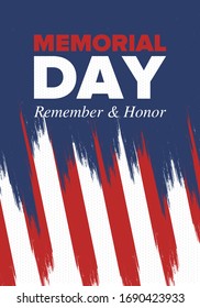 Memorial Day in United States. Remember and Honor. Federal holiday for remember and honor persons who have died while serving in the United States Armed Forces. Celebrated in May. Vector poster