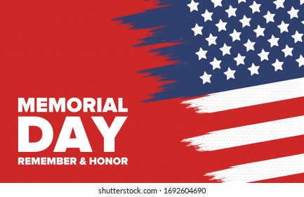 Memorial Day in United States. Remember and Honor. Federal holiday for remember and honor persons who have died while serving in the United States Armed Forces. Celebrated in May. Vector poster