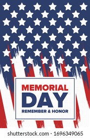 Memorial Day in United States. Remember and Honor. Federal holiday for remember and honor persons who have died while serving in the United States Armed Forces. Celebrated in May. Vector poster