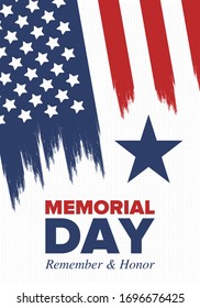 Memorial Day in United States. Remember and Honor. Federal holiday for remember and honor persons who have died while serving in the United States Armed Forces. Celebrated in May. Vector poster