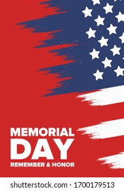 Memorial Day in United States. Remember and Honor. Federal holiday for remember and honor persons who have died while serving in the United States Armed Forces. Celebrated in May. Vector poster