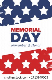 Memorial Day in United States. Remember and Honor. Federal holiday for remember and honor persons who have died while serving in the United States Armed Forces. Celebrated in May. Vector poster