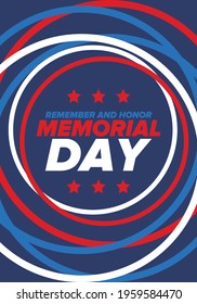 Memorial Day in United States. Remember and Honor. Federal holiday for remember and honor persons who have died while serving in the United States Armed Forces. Celebrated in May. Vector poster