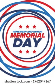 Memorial Day in United States. Remember and Honor. Federal holiday for remember and honor persons who have died while serving in the United States Armed Forces. Celebrated in May. Vector poster