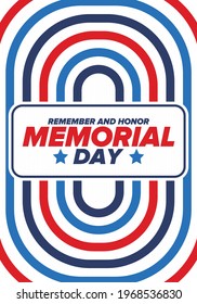 Memorial Day in United States. Remember and Honor. Federal holiday for remember and honor persons who have died while serving in the United States Armed Forces. Celebrated in May. Vector poster