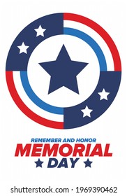 Memorial Day in United States. Remember and Honor. Federal holiday for remember and honor persons who have died while serving in the United States Armed Forces. Celebrated in May. Vector poster