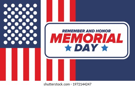 Memorial Day in United States. Remember and Honor. Federal holiday for remember and honor persons who have died while serving in the United States Armed Forces. Celebrated in May. Vector poster