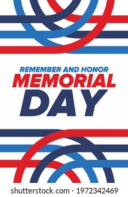 Memorial Day in United States. Remember and Honor. Federal holiday for remember and honor persons who have died while serving in the United States Armed Forces. Celebrated in May. Vector poster