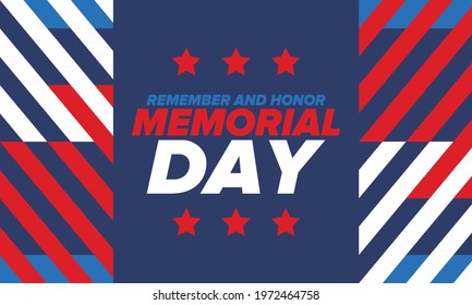 Memorial Day in United States. Remember and Honor. Federal holiday for remember and honor persons who have died while serving in the United States Armed Forces. Celebrated in May. Vector poster