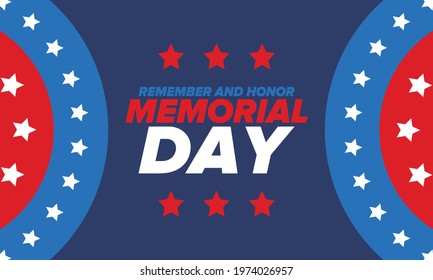 Memorial Day in United States. Remember and Honor. Federal holiday for remember and honor persons who have died while serving in the United States Armed Forces. Celebrated in May. Vector poster