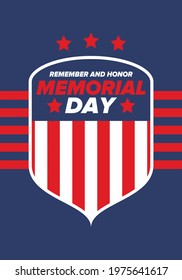Memorial Day in United States. Remember and Honor. Federal holiday for remember and honor persons who have died while serving in the United States Armed Forces. Celebrated in May. Vector poster