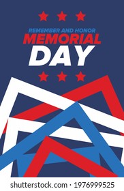Memorial Day in United States. Remember and Honor. Federal holiday for remember and honor persons who have died while serving in the United States Armed Forces. Celebrated in May. Vector poster