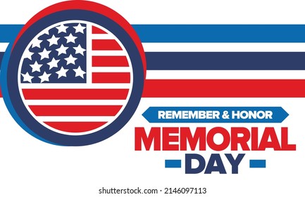 Memorial Day in United States. Remember and Honor. Federal holiday for remember and honor persons who have died while serving in the United States Armed Forces. Celebrated in May. Vector poster