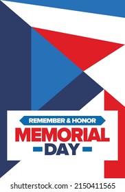 Memorial Day in United States. Remember and Honor. Federal holiday for remember and honor persons who have died while serving in the United States Armed Forces. Celebrated in May. Vector poster