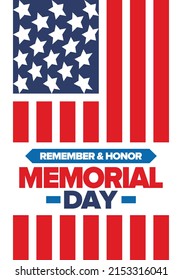 Memorial Day in United States. Remember and Honor. Federal holiday for remember and honor persons who have died while serving in the United States Armed Forces. Celebrated in May. Vector poster