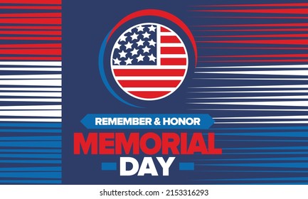 Memorial Day in United States. Remember and Honor. Federal holiday for remember and honor persons who have died while serving in the United States Armed Forces. Celebrated in May. Vector poster