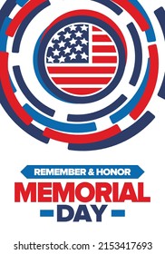 Memorial Day in United States. Remember and Honor. Federal holiday for remember and honor persons who have died while serving in the United States Armed Forces. Celebrated in May. Vector poster