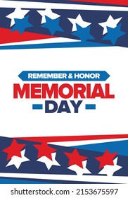 Memorial Day in United States. Remember and Honor. Federal holiday for remember and honor persons who have died while serving in the United States Armed Forces. Celebrated in May. Vector poster