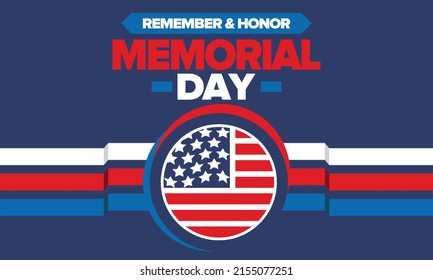 Memorial Day in United States. Remember and Honor. Federal holiday for remember and honor persons who have died while serving in the United States Armed Forces. Celebrated in May. Vector poster