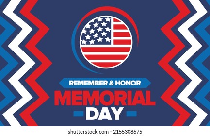 Memorial Day in United States. Remember and Honor. Federal holiday for remember and honor persons who have died while serving in the United States Armed Forces. Celebrated in May. Vector poster