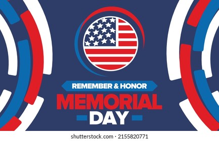 Memorial Day in United States. Remember and Honor. Federal holiday for remember and honor persons who have died while serving in the United States Armed Forces. Celebrated in May. Vector poster