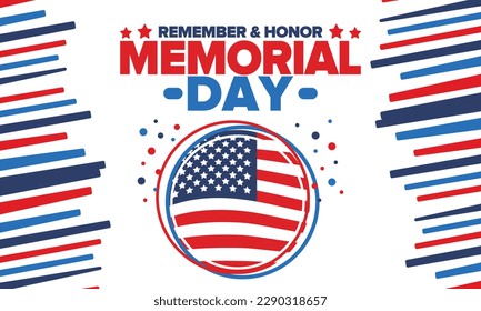 Memorial Day in United States. Remember and Honor. Federal holiday for remember and honor persons who have died while serving in the United States Armed Forces. Celebrated in May. Vector poster