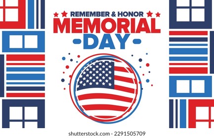 Memorial Day in United States. Remember and Honor. Federal holiday for remember and honor persons who have died while serving in the United States Armed Forces. Celebrated in May. Vector poster