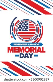 Memorial Day in United States. Remember and Honor. Federal holiday for remember and honor persons who have died while serving in the United States Armed Forces. Celebrated in May. Vector poster