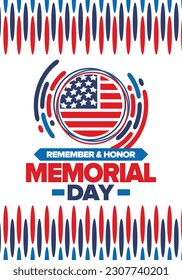 Memorial Day in United States. Remember and Honor. Federal holiday for remember and honor persons who have died while serving in the United States Armed Forces. Celebrated in May. Vector poster