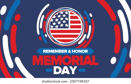 Memorial Day in United States. Remember and Honor. Federal holiday for remember and honor persons who have died while serving in the United States Armed Forces. Celebrated in May. Vector poster