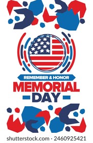 Memorial Day in United States. Remember and Honor. Federal holiday for remember and honor persons who have died while serving in the United States Armed Forces. Celebrated in May. Vector poster